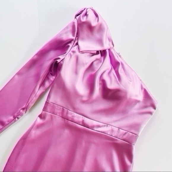 Mac Duggal Ieena Satin One-Sleeve Minidress Orchid - Picture 10 of 14